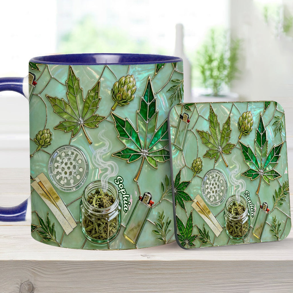 Green Magic Leaf - Personalized Weed Accent Mug & Coaster