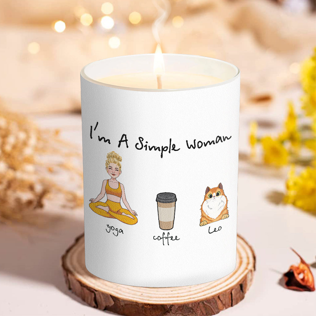 I'm A Simple Woman - Yoga gift for dog lover, cat lover, cat lover - Personalized Candle With Wooden Lid