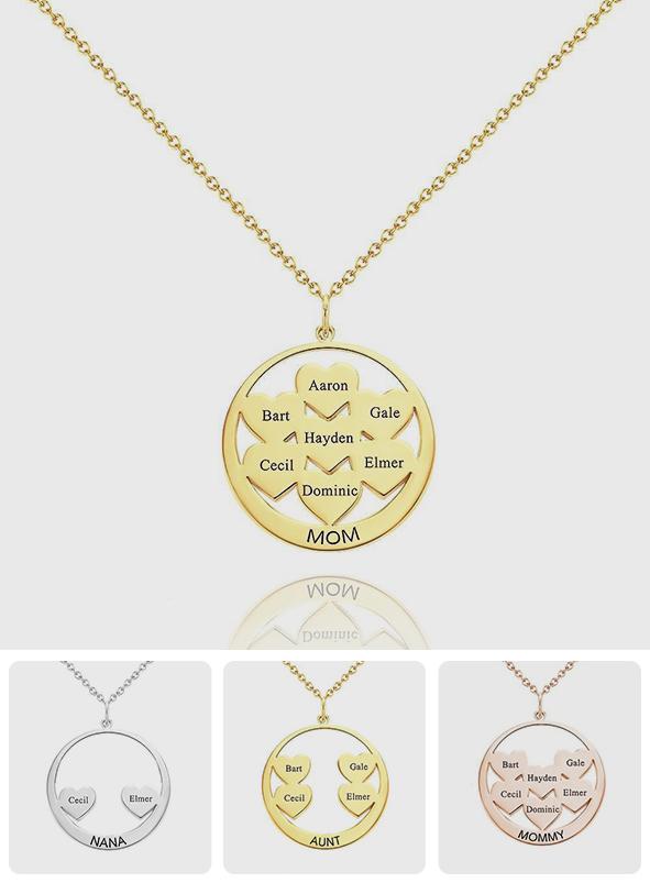Custom Engraved Circle Hearts Necklace Charm - Personalized Necklace