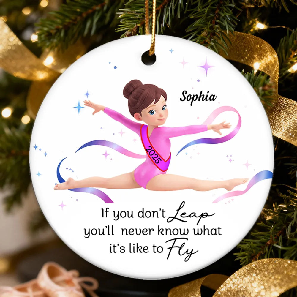 Ceramic Ornament with Inspirational Gymnast Quote - Sweet Holiday Keepsake and Creative Gift for a Young Gymnast