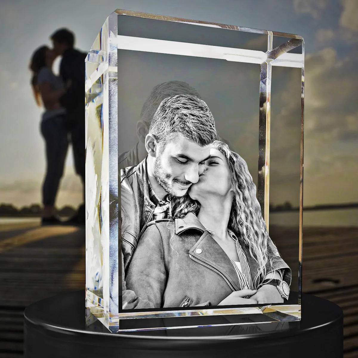 Love in 3D - Personalized Crystal Keepsake in Prestige, Heart, & Square Shapes - Perfect Gift for Valentine's & Anniversaries