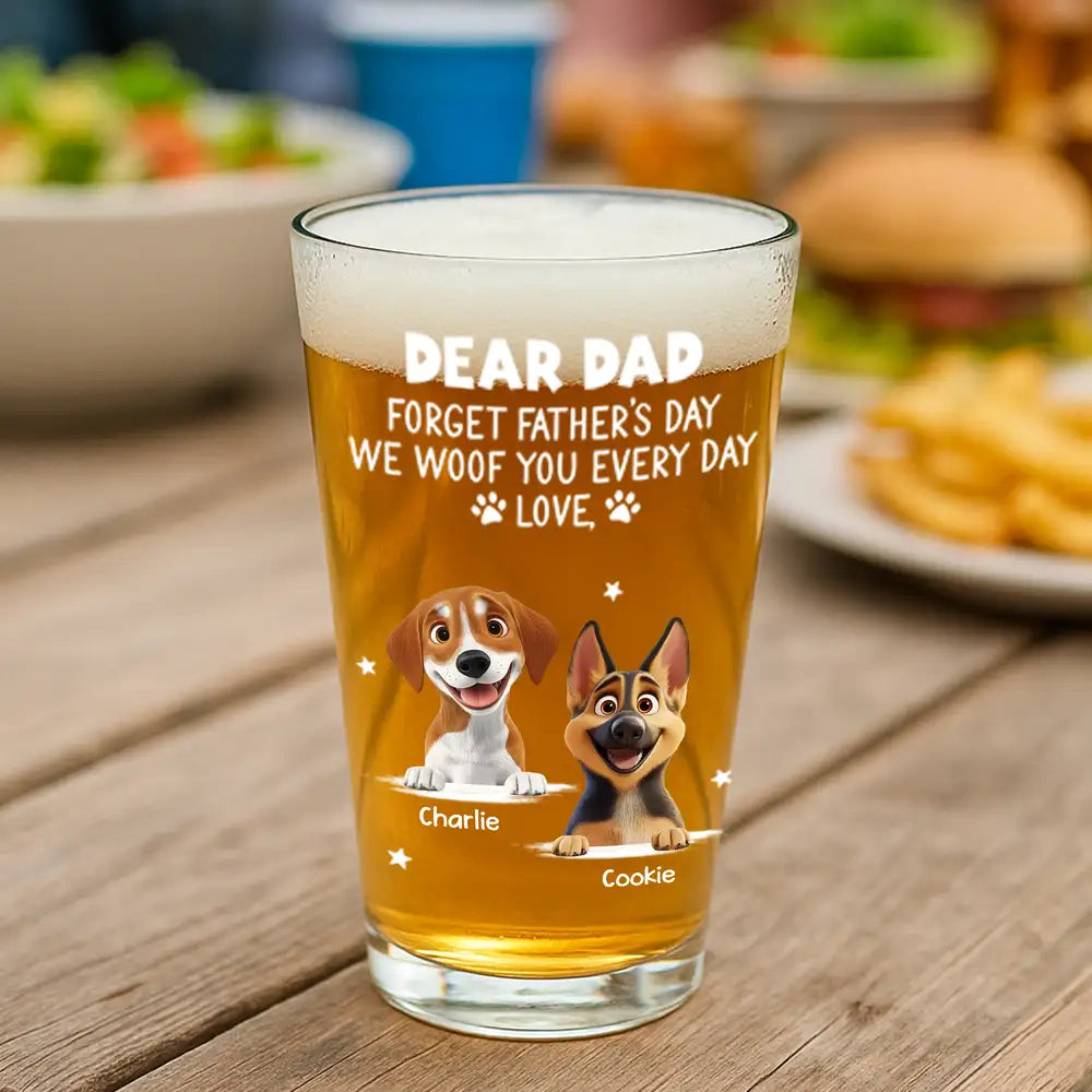Custom Dog Lover Beer Glass – Cute Dogs with Names – Perfect Pet Gift for Father’s Day or Birthday – Celebrate Love Every Day