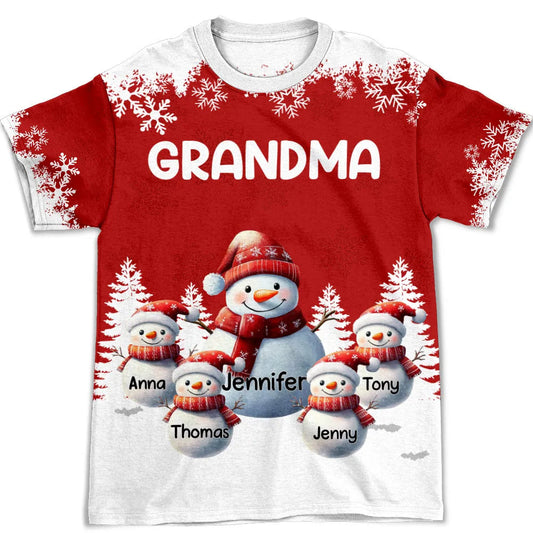 Classic Tee - Snowman Grandma Christmas Design, Soft Cotton, Snowy Forest Scene, a unique gift for Grandma