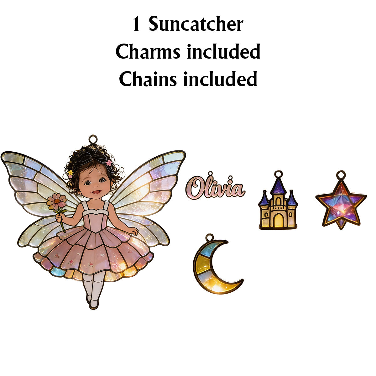 Fairy Custom From Photo - Personalized Kid Window Hanging Suncatcher With Charms
