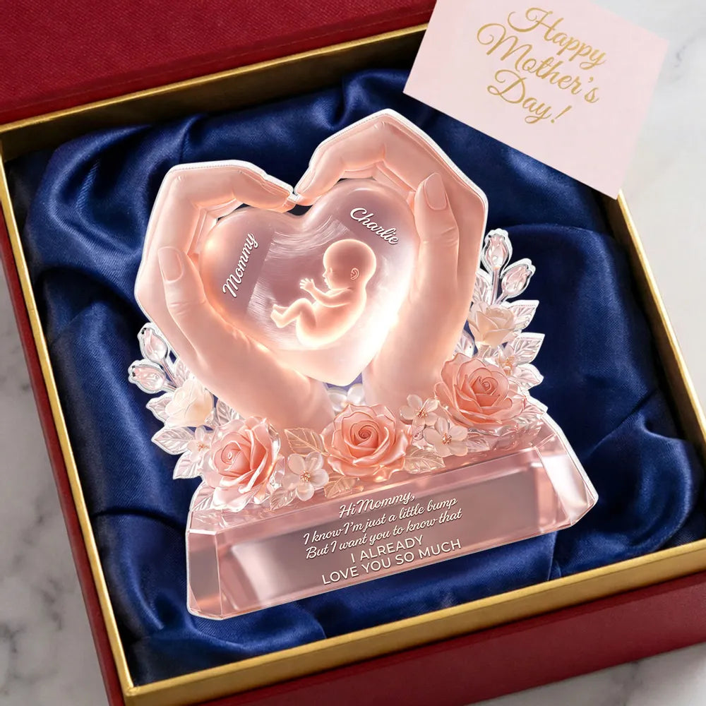 Personalized Shaped Acrylic Block Plaque with Baby Bump Love Quote, Sweet Nursery Shelf Decor, Unique Gift for Mom