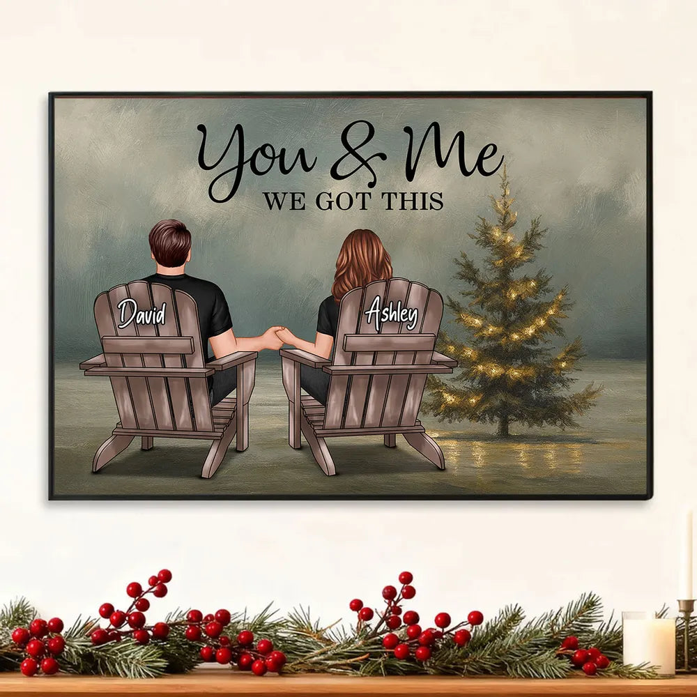 Personalized Couple Poster with Christmas Tree, You & Me Quote, Romantic Wall Art Gift for Partner