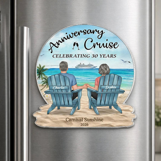 Personalized Anniversary Cruise Acrylic Magnet, Couple Holding Hands Beach Back View, Unique Gift for Husband & Wife