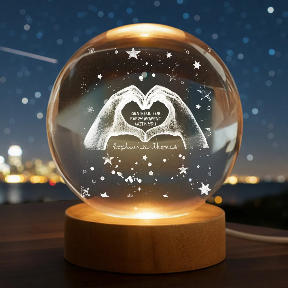 Personalized Globe Lamp With Heart Hands Quote, Cozy Starry Night Decor, Unique Romantic Gift For Couples