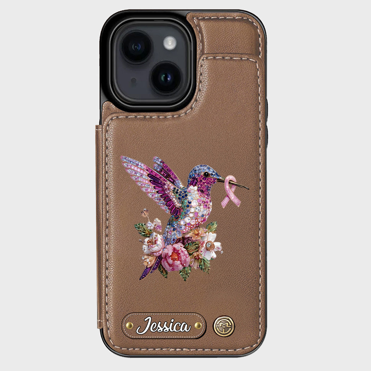 Breast Cancer Awareness Hummingbird - Personalized Breast Cancer Awareness Wallet Phone Case