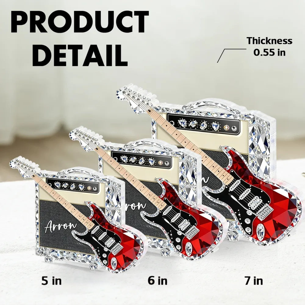 Personalized Guitar Shaped Acrylic Block Plaque, Amp and Electric Guitar Shelf Decor, Unique Gift for Music Lovers