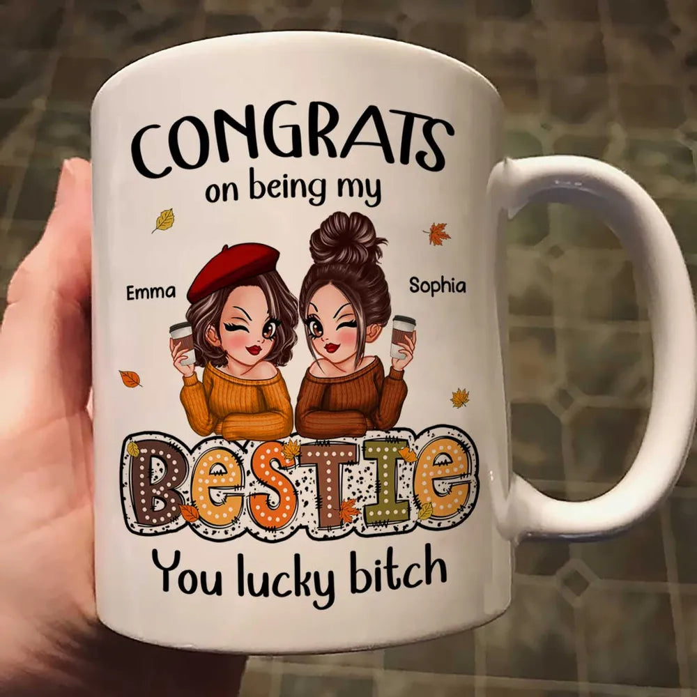 Personalized White Ceramic Mug, Humorous Friendship Design, Ideal Gift for Besties