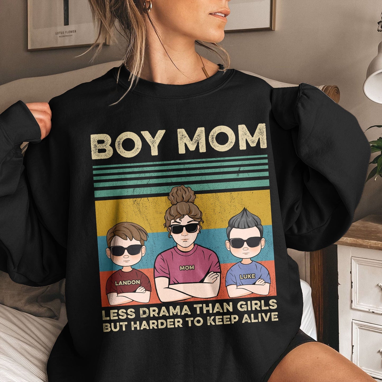 Boy Mom Retro Graphic Shirt - Personalized Family Matching Outfit for Cool Moms and Sons - Custom Name Gift