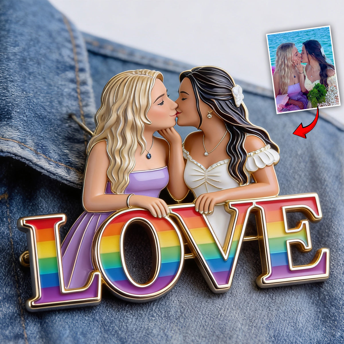 Custom Any Photo - Personalized LGBT Support 3D Embossed Enamel Pin