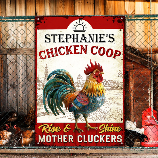 Personalized Rectangular Iron Sign for a Chicken Coop, Rise & Shine Rooster Farm Decor, Unique Gift for Chicken Lovers