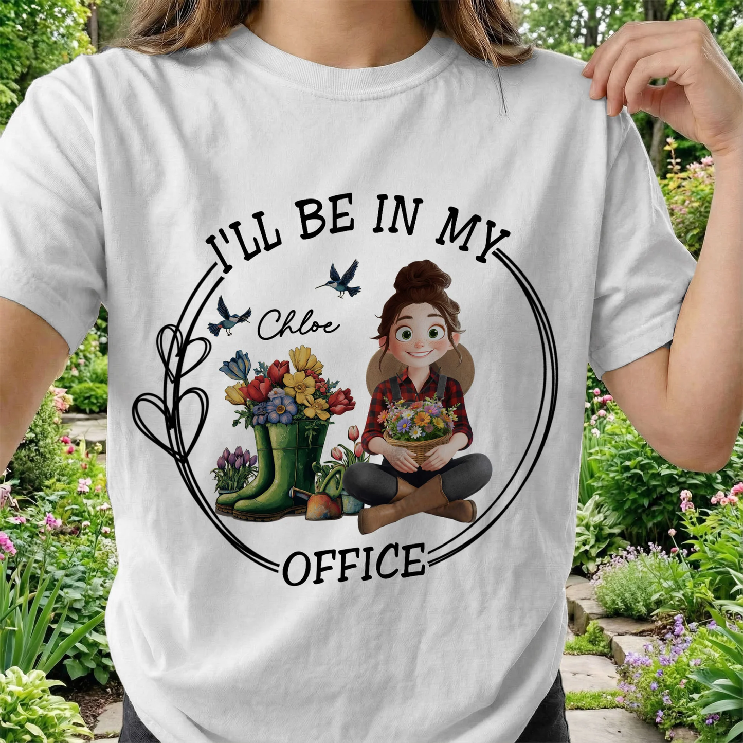 Personalized Gardener Classic Tee I'll Be In My Office Cute Cartoon Garden Scene - Unique Gift for Plant Lovers