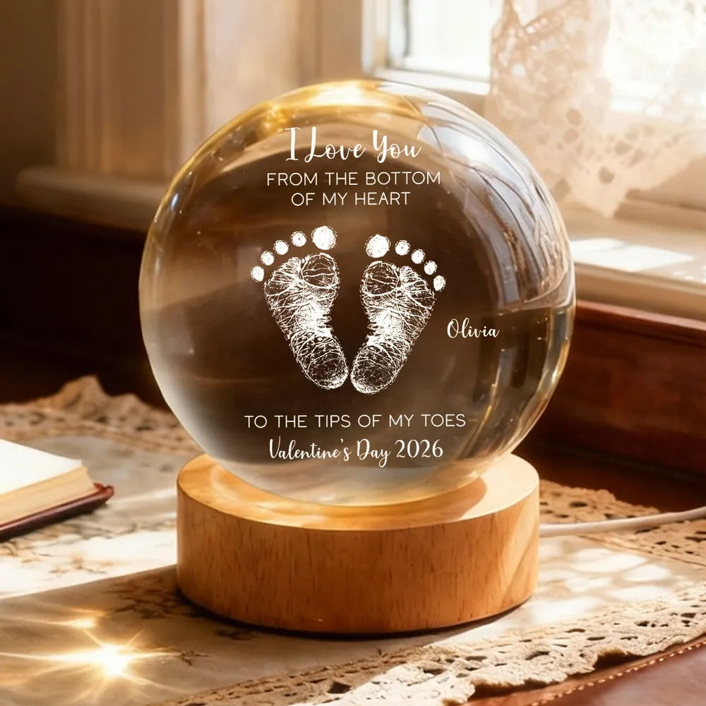 Globe Lamp With I Love You Footprints Quote, Cozy Warm Glow Keepsake, Personalized Unique Gift For Couples