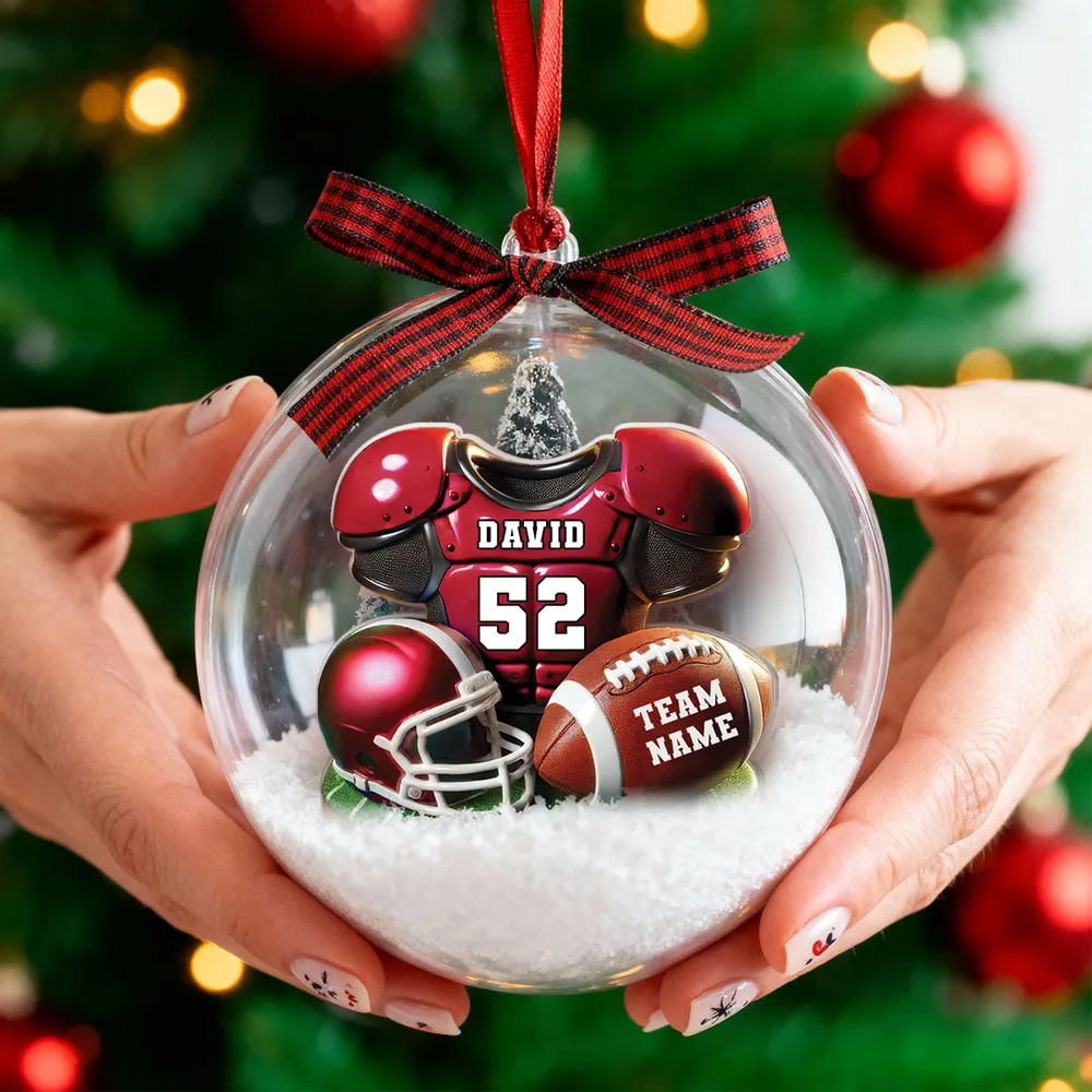 Acrylic Snow Globe Ornament with 3D Christmas Tree Inside, Clear Holiday Hanging Decor, Creative Gift for Him, Kids, Friends & Sports Fans