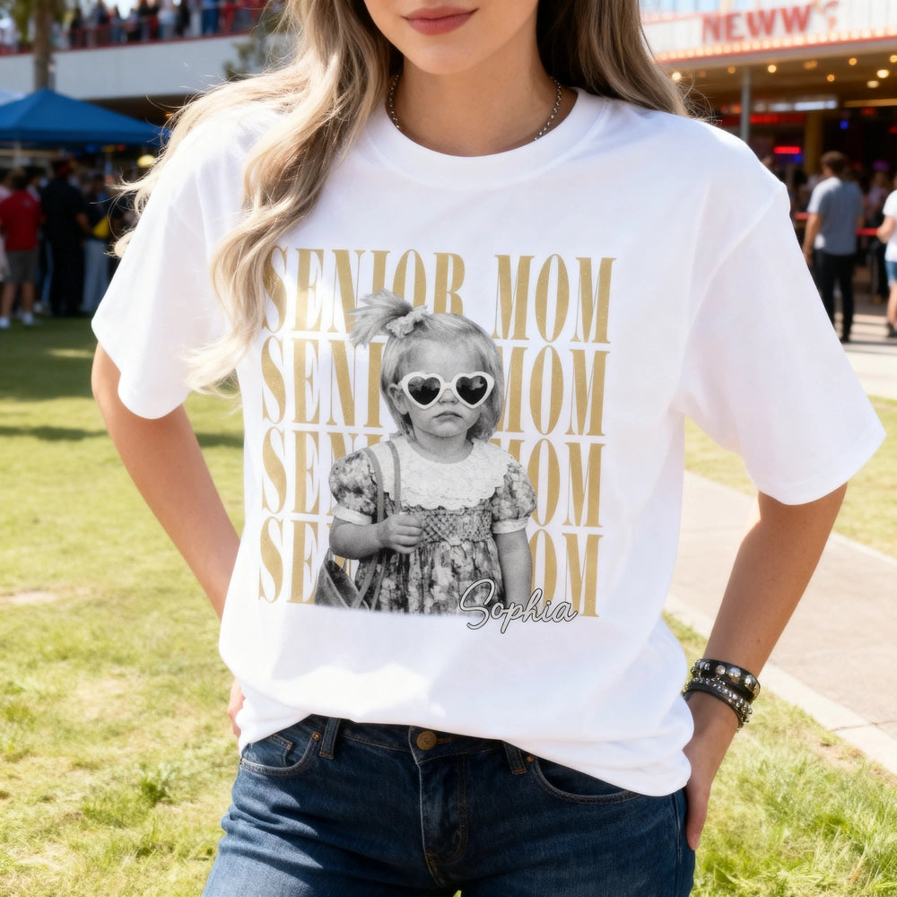 Personalized Senior Mom Classic Tee With Custom Photo Style Print, Vintage Look Unique Gift For Proud Moms