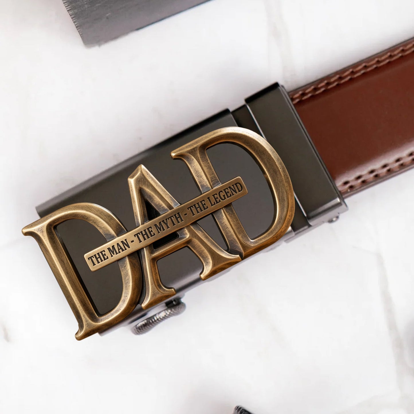 Custom Gift For Dad, Grandpa - Personalized Father Leather Belt With Shaped Buckle