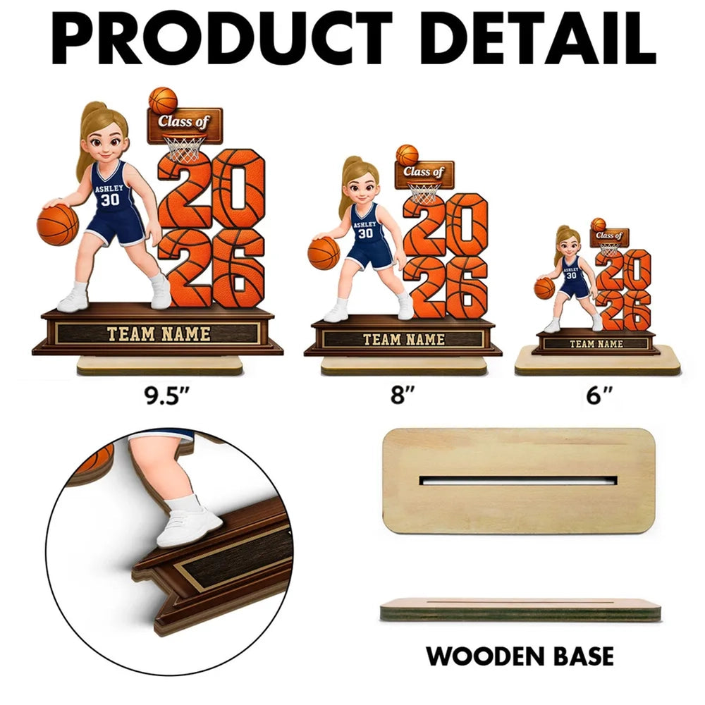 Personalized Basketball Class Of 2-Layer Wooden Plaque for Senior Player on Court, Unique Graduation Gift