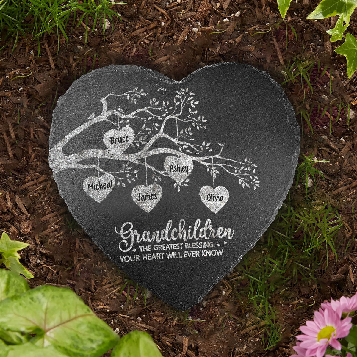 Grandkids Make Life More Grand Hearts - Personalized Grandma Heart Shaped Stone