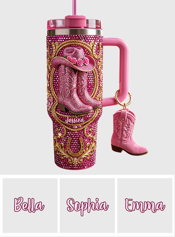 Cowgirl Boots - Personalized Cowgirl Tumbler With Plush Charm