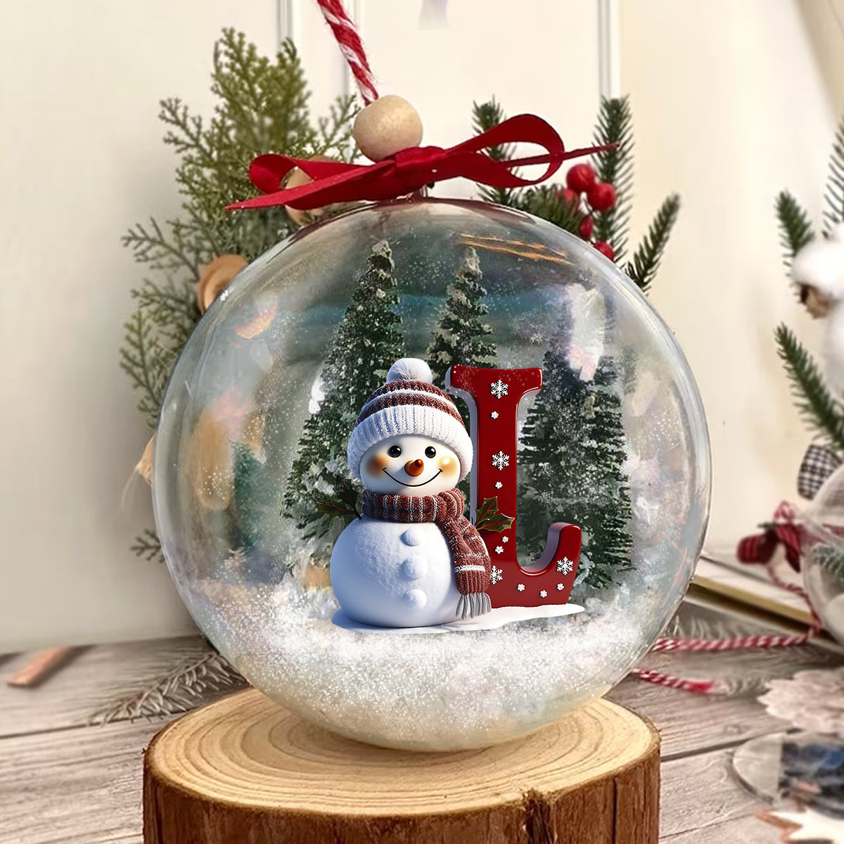 Custom Initial For All Family - Personalized Family Snow Globe Ornament