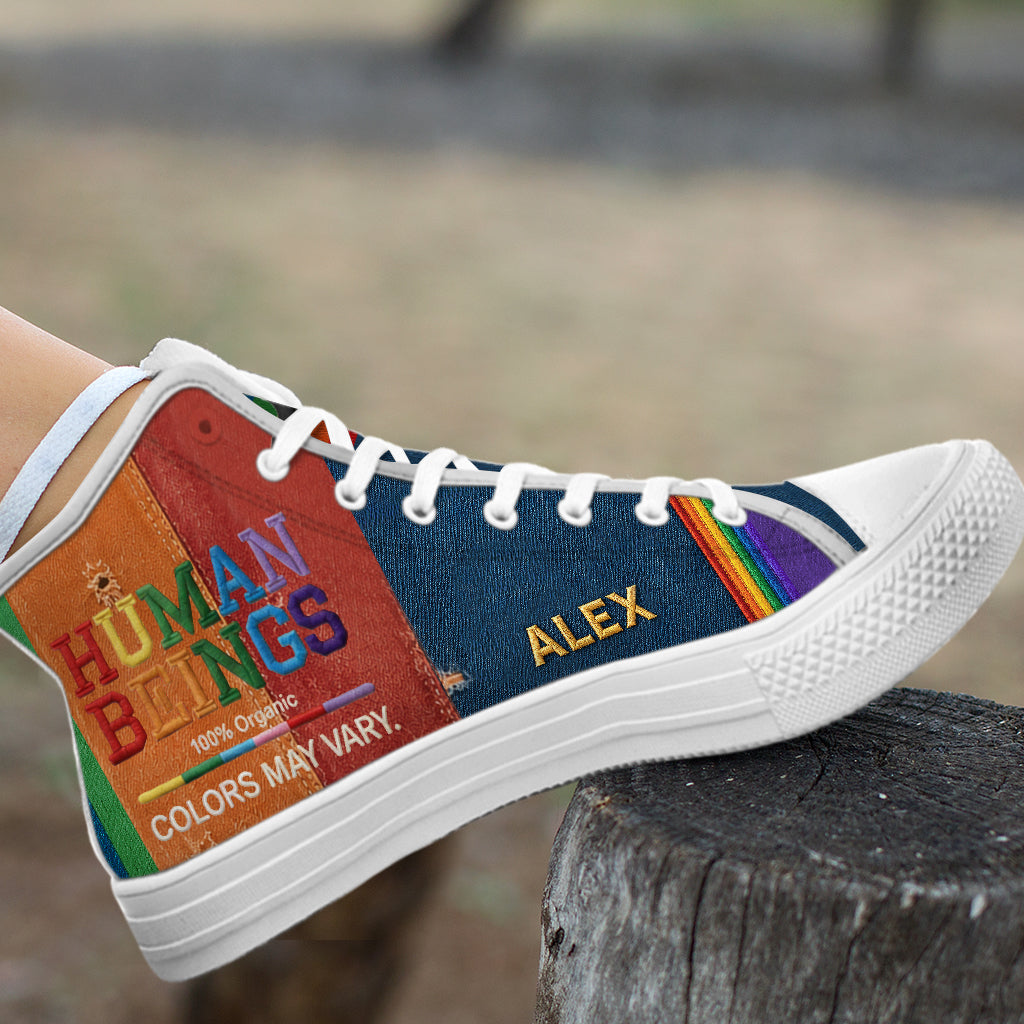 Human Beings Colors May Vary - Personalized LGBT Support High Top Shoes With Charm
