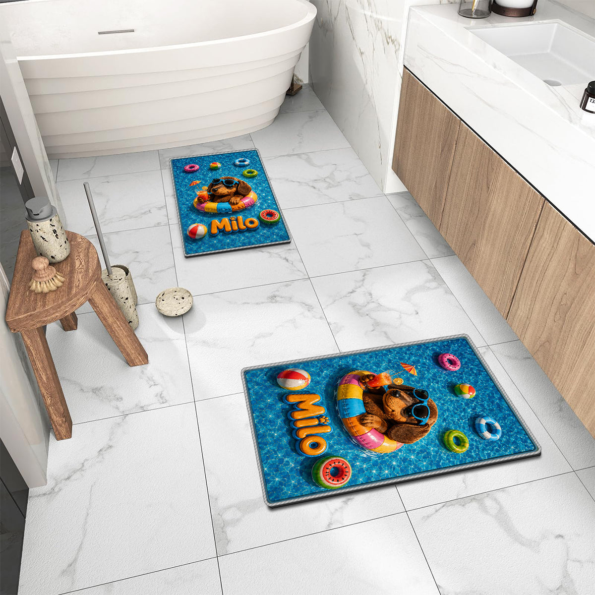 Funny Pet Summer Vibes Poolside - Personalized Dog Non-Slip Tufted Rug