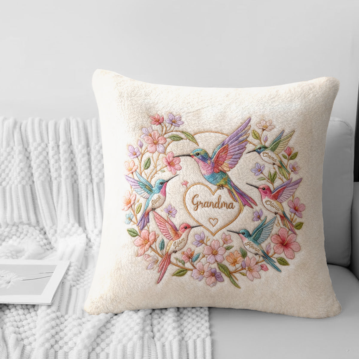 Hummingbird Nana - Personalized Grandma Faux Fur Square Pillow