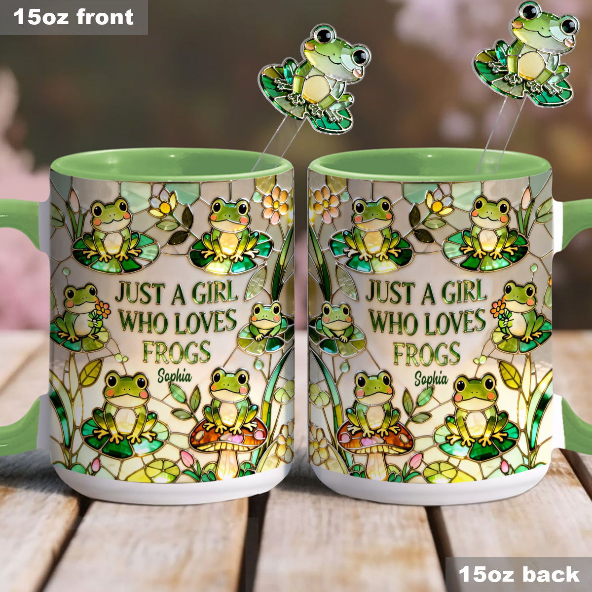 Just A Girl Who Loves Frogs - Personalized Frog Set Accent Mug with Acrylic Stirrers
