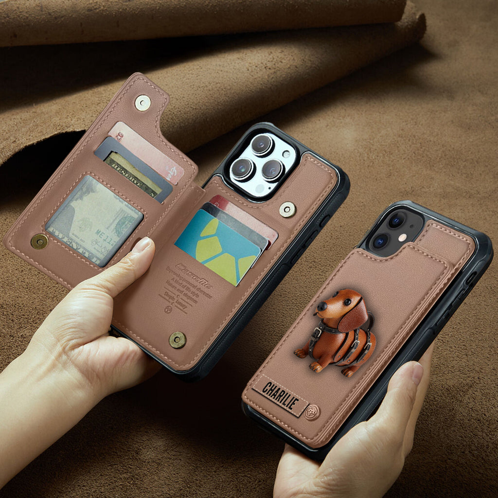 Cute Dachshund - Personalized Dog Wallet Phone Case