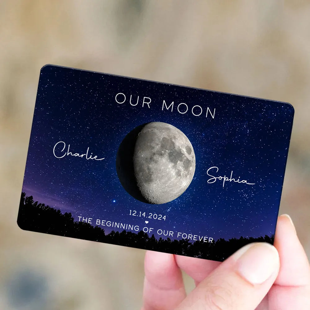 Personalized Our Moon Metal Wallet Card With Moon Photo - Romantic Unique Gift for Husband or Boyfriend