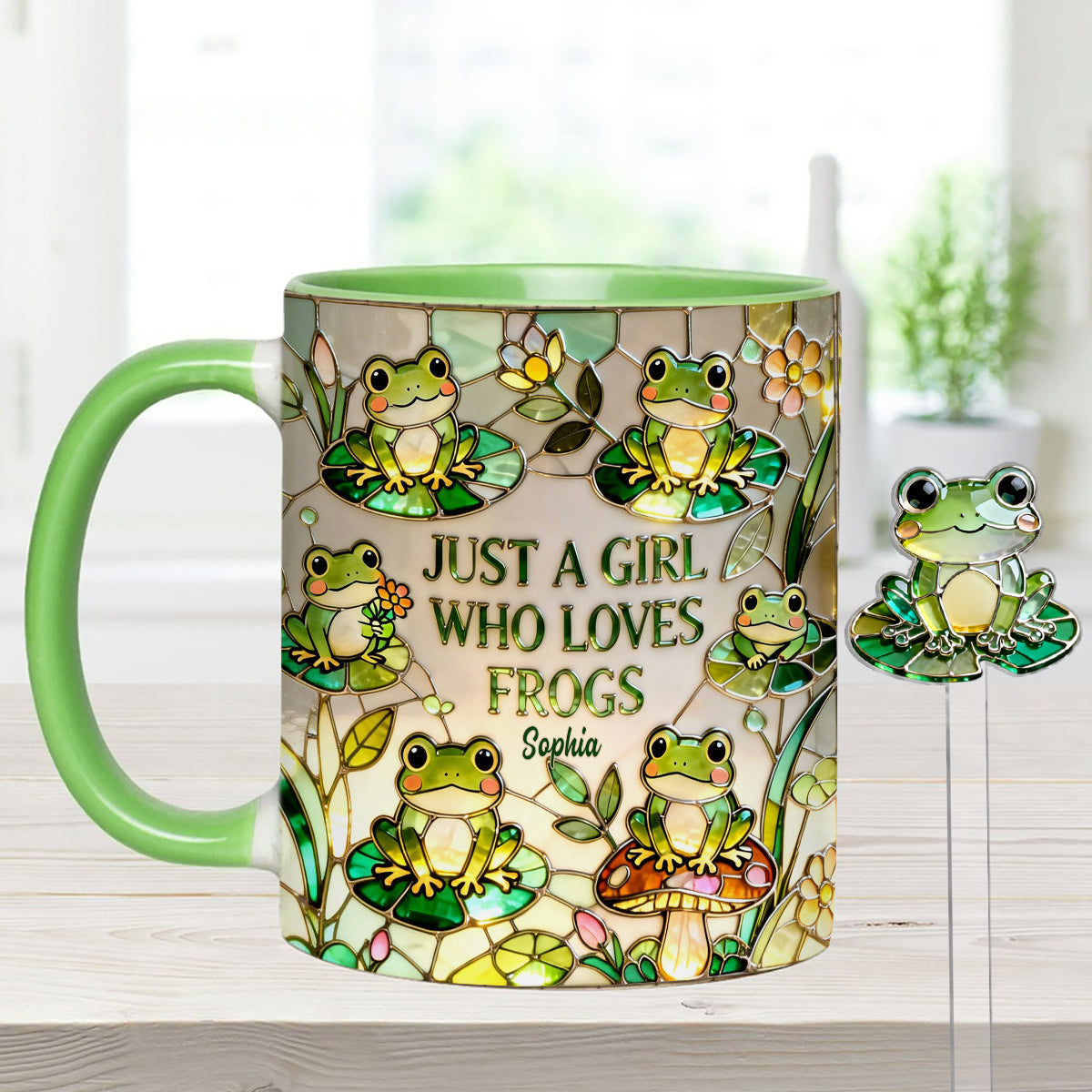Just A Girl Who Loves Frogs - Personalized Frog Set Accent Mug with Acrylic Stirrers
