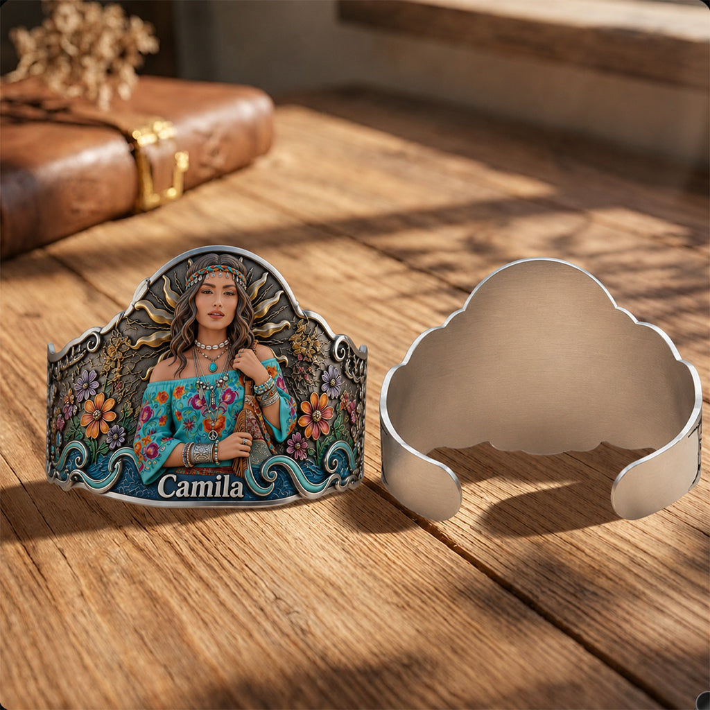 Any Photo Hippie Soul - Personalized Hippie Shaped Cuff Bracelet