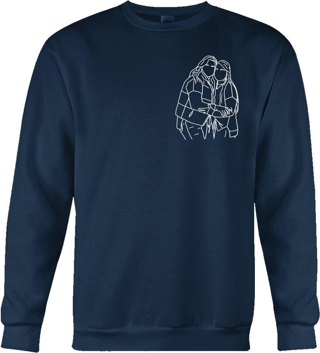 Custom Line Art - Personalized Sibling Embroidered Sweater