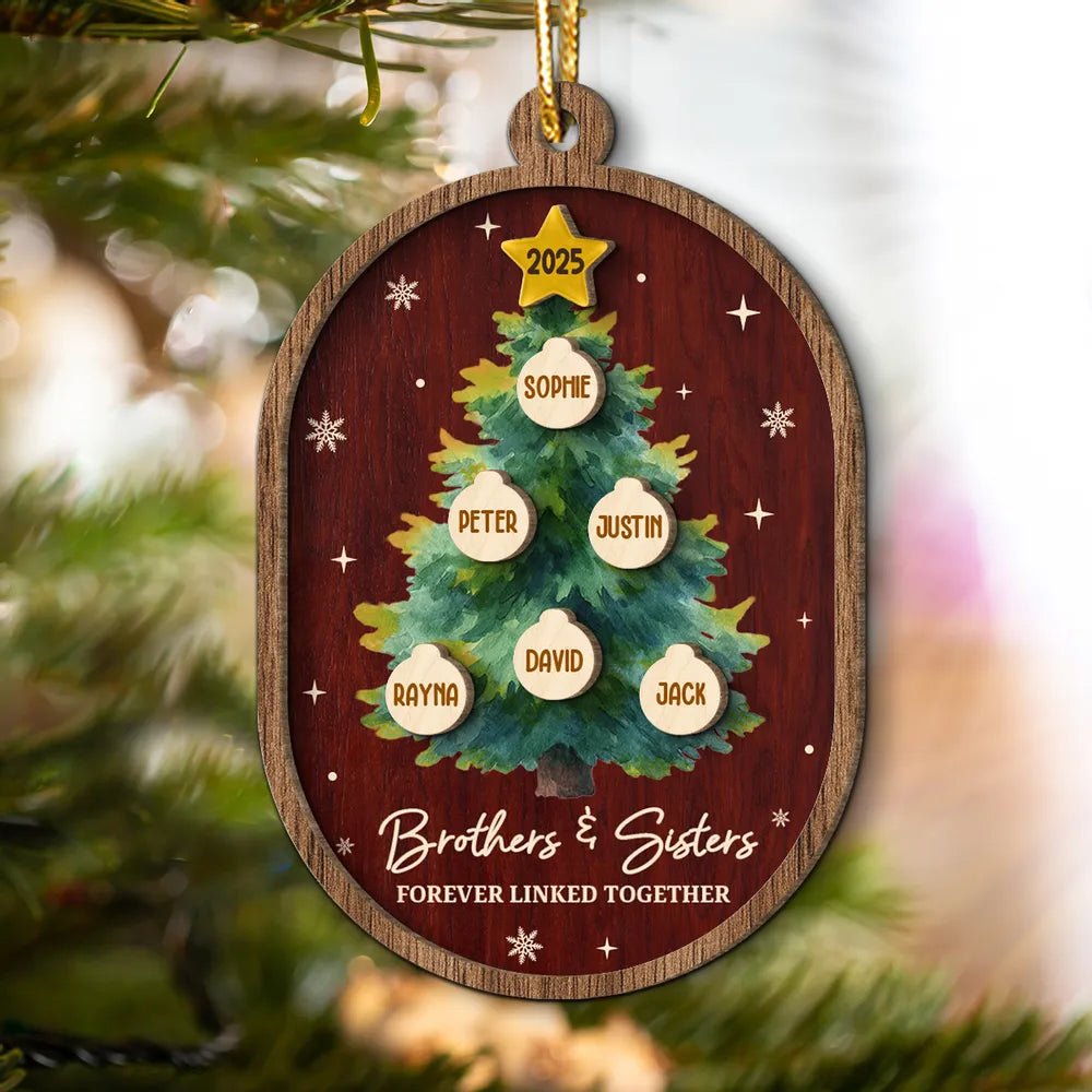 Personalized 2-Layer Wooden Ornament for Siblings Christmas Tree Decor, Custom Family Names Keepsake Gift
