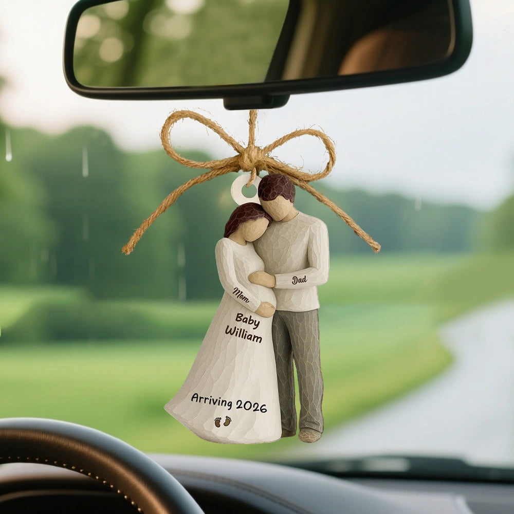 Wooden Ornament Sweet Expecting Family Hug Design, Personalized Nursery Decor Keepsake, Unique Holiday Gift for Parents