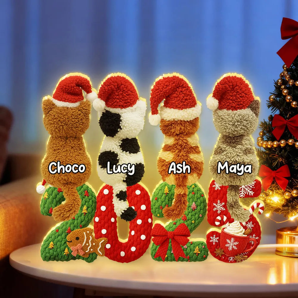 Personalized Acrylic Light Box with Cats in Santa Hats, Cozy Christmas Bedroom Lamp, Unique Pet Lover Gift & Festive Keepsake