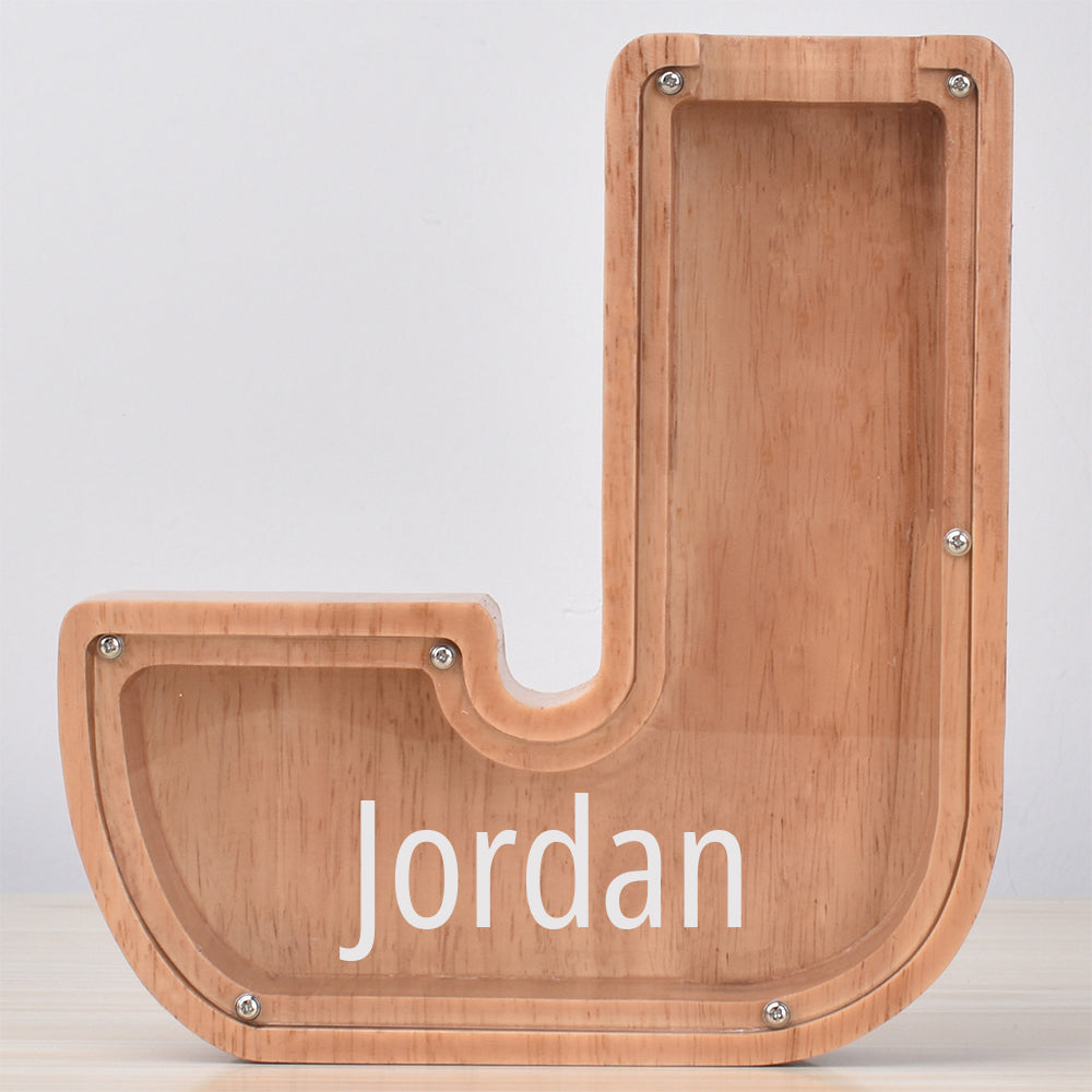 Custom Initial And Name - Personalized Letter And Name Oak Wooden Piggy Bank