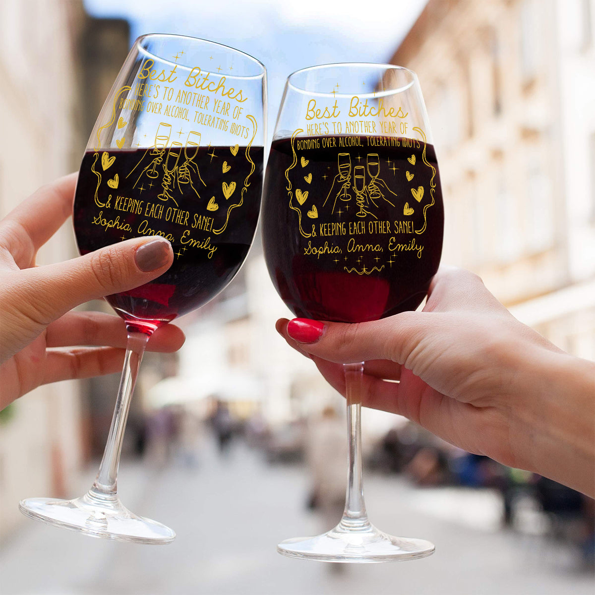 Here's To Another Year - Personalized Bestie Wine Glass With Long Stem