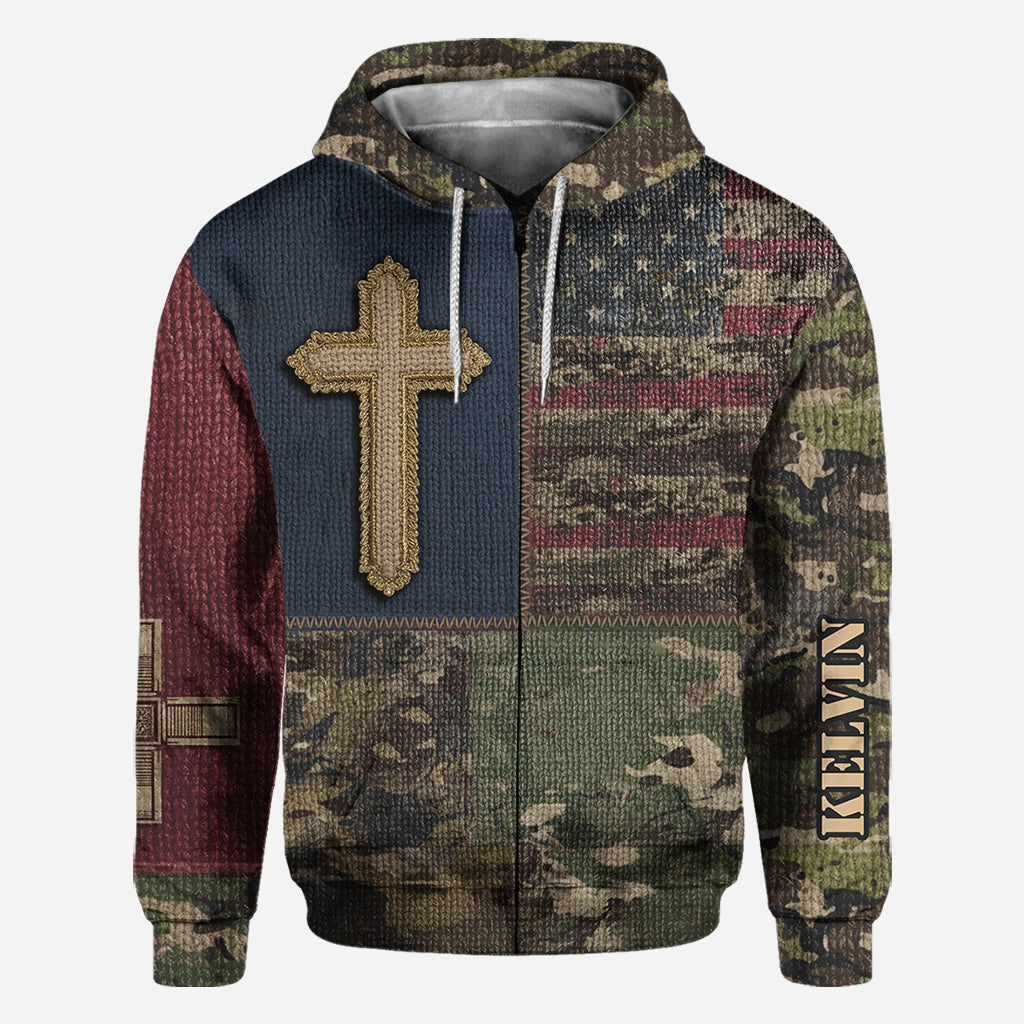 American Flag Cross Faith All Over Print Hoodie - Personalized Christian All Over Shirt