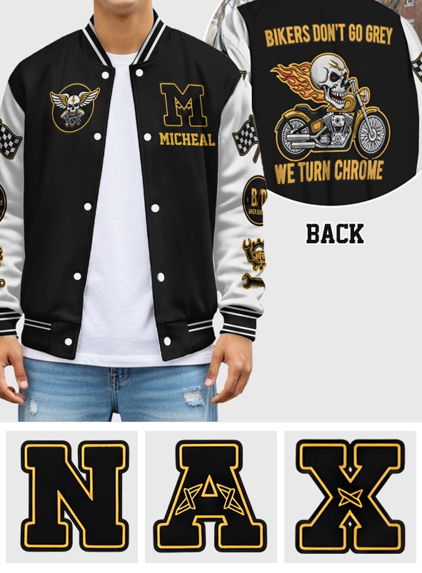 Bikers Go Chrome - Personalized Biker Varsity Jacket