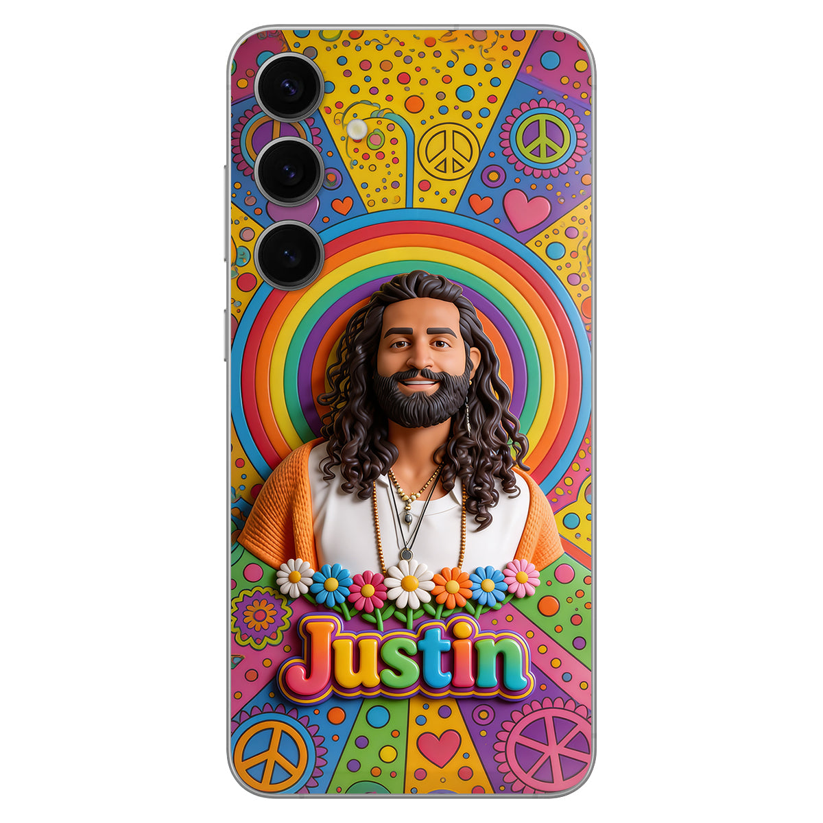 Hippie Theme, Custom From Any Image - Personalized Hippie 3D Embossed Leather Phone Case