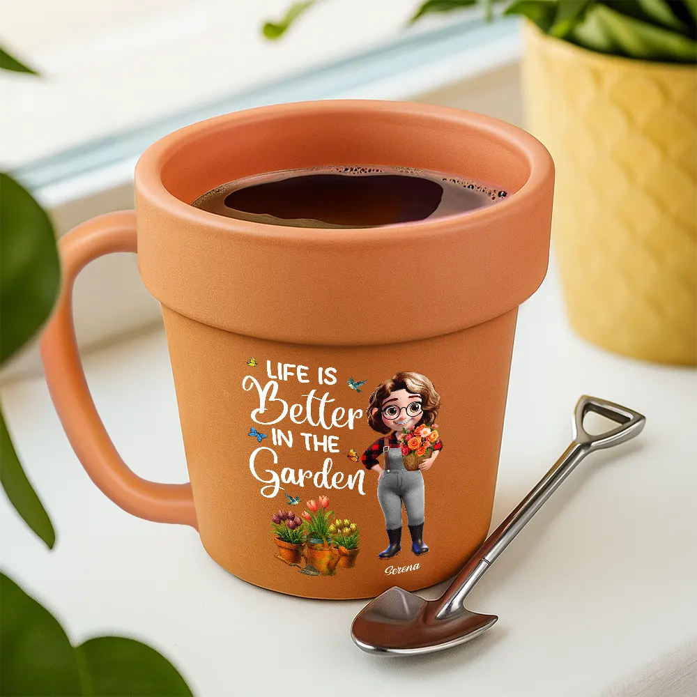 “Just a Girl Who Loves Gardening” Plant Pot Mug with Spoon – Custom Gardener