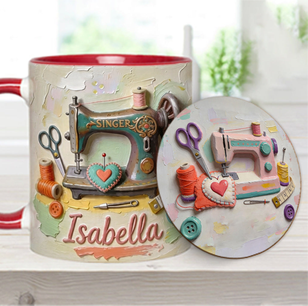 Just a Girl Who Loves Sewing - Personalized Sewing Accent Mug & Coaster