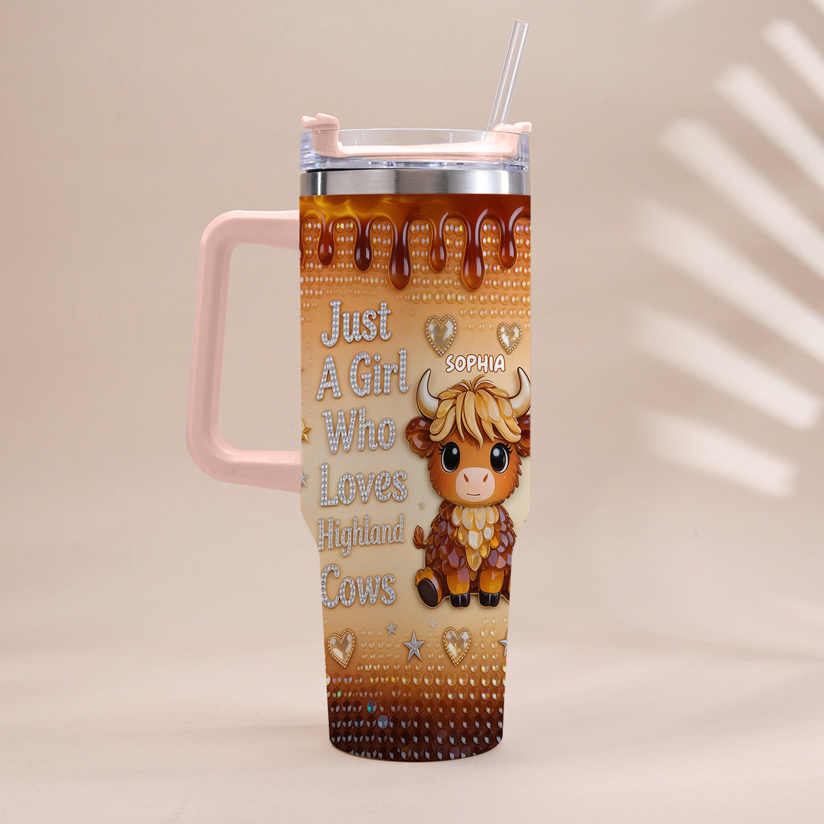 Just A Girl Who Loves Highland Cow - Personalized Highland Cow Tumbler With Handle