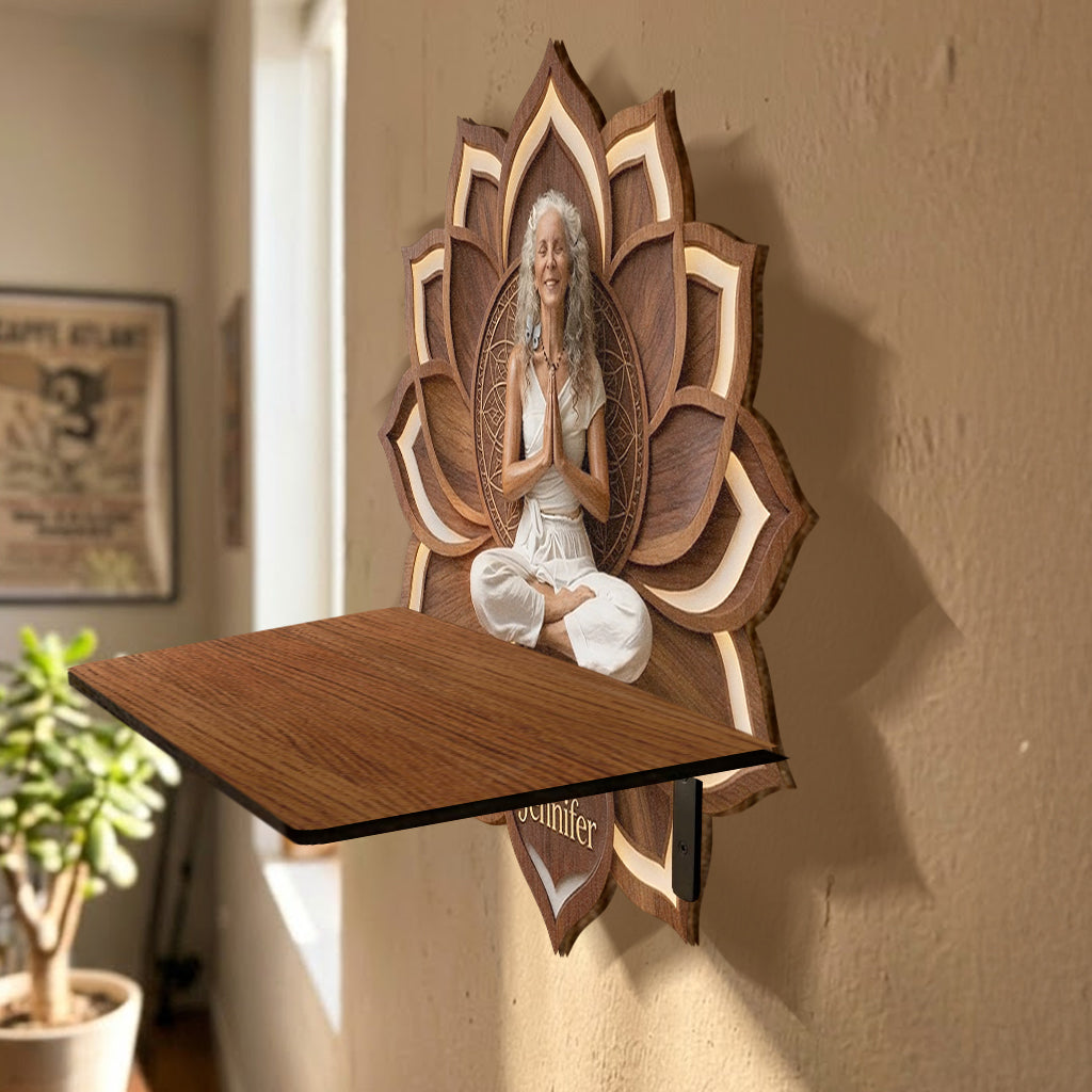 Just Breath - Personalized Yoga Wooden Floating Shelf