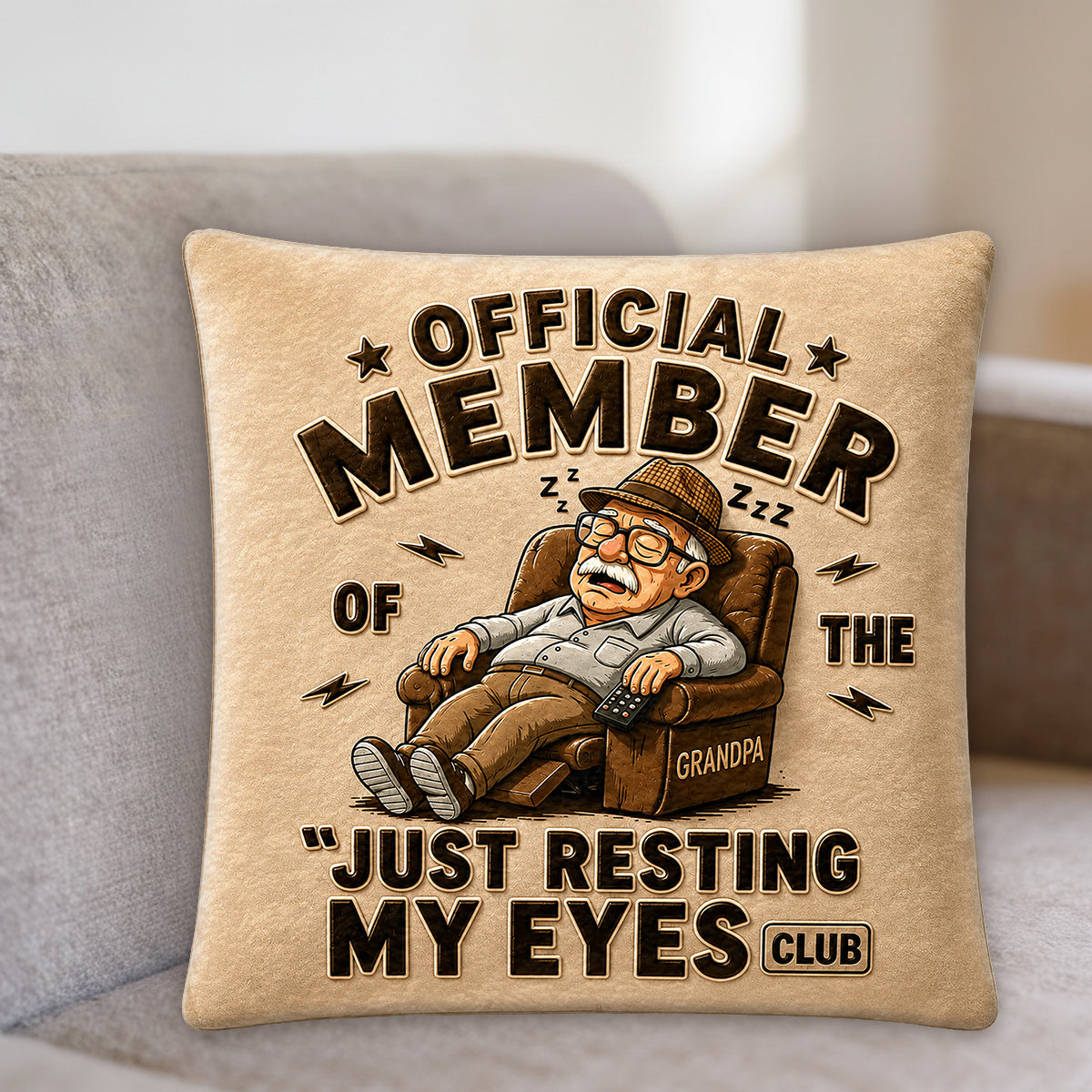 Funny Dad Grandpa Gift, Just Resting My Eyes - Personalized Grandpa Premium Faux Fur Pillow