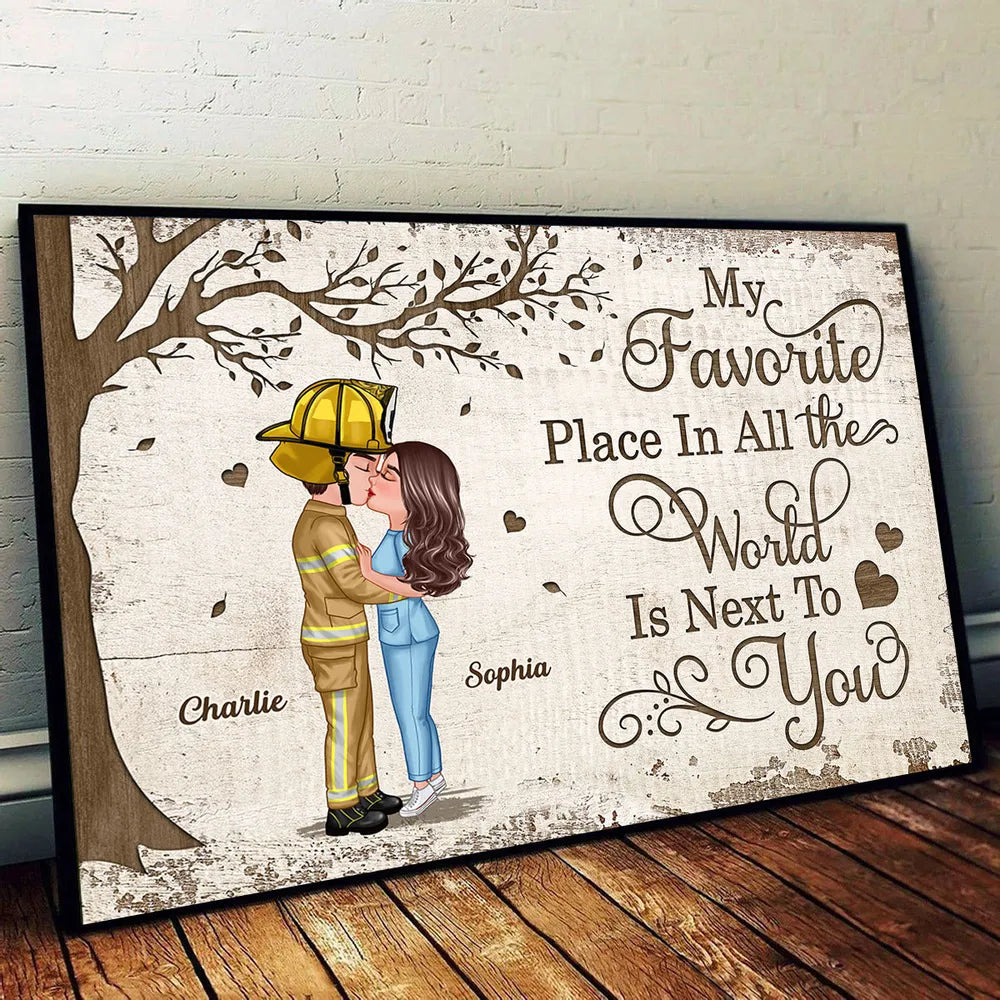 Favorite Place In The World Couple Kissing Poster, Romantic Personalized Wall Art, Unique Gift for Him or Her